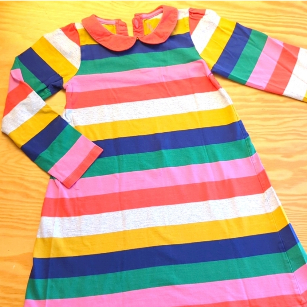 Mini Boden Peter Pan Collar Striped rainbow dress